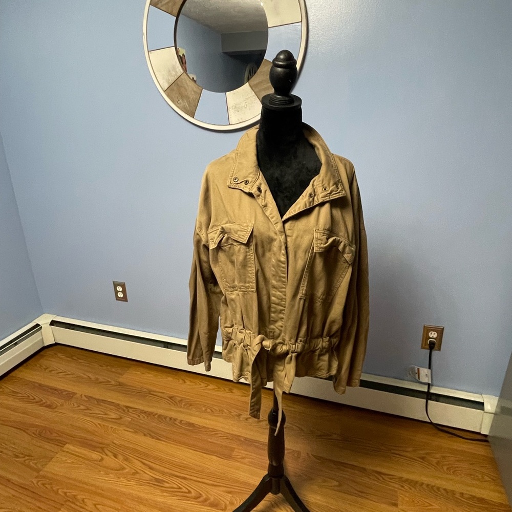 Tan jacket with belt